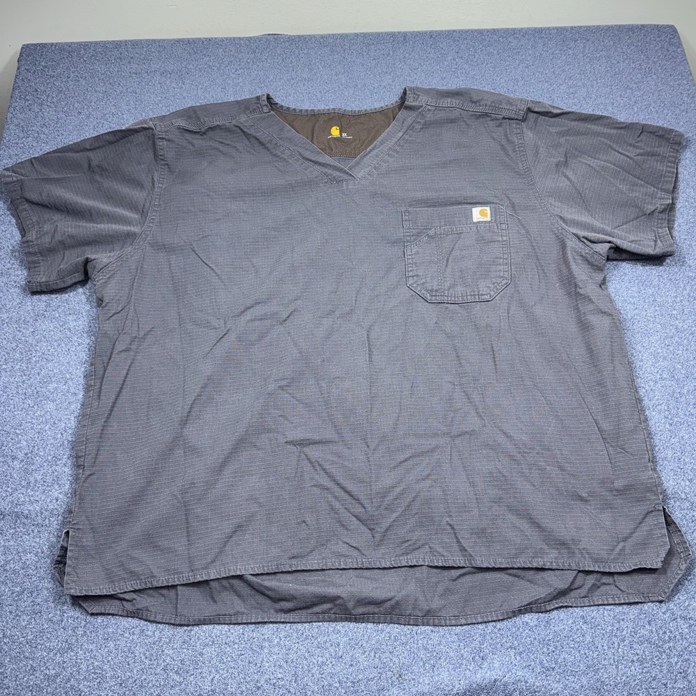 Carhartt Ripstop Mens 2X 2XL Scrub Top Green Solid Chest Pocket C15108